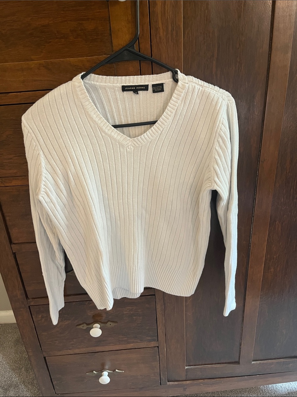 JEANNE PIERRE Ivory Ribbed V-Neck Sweater